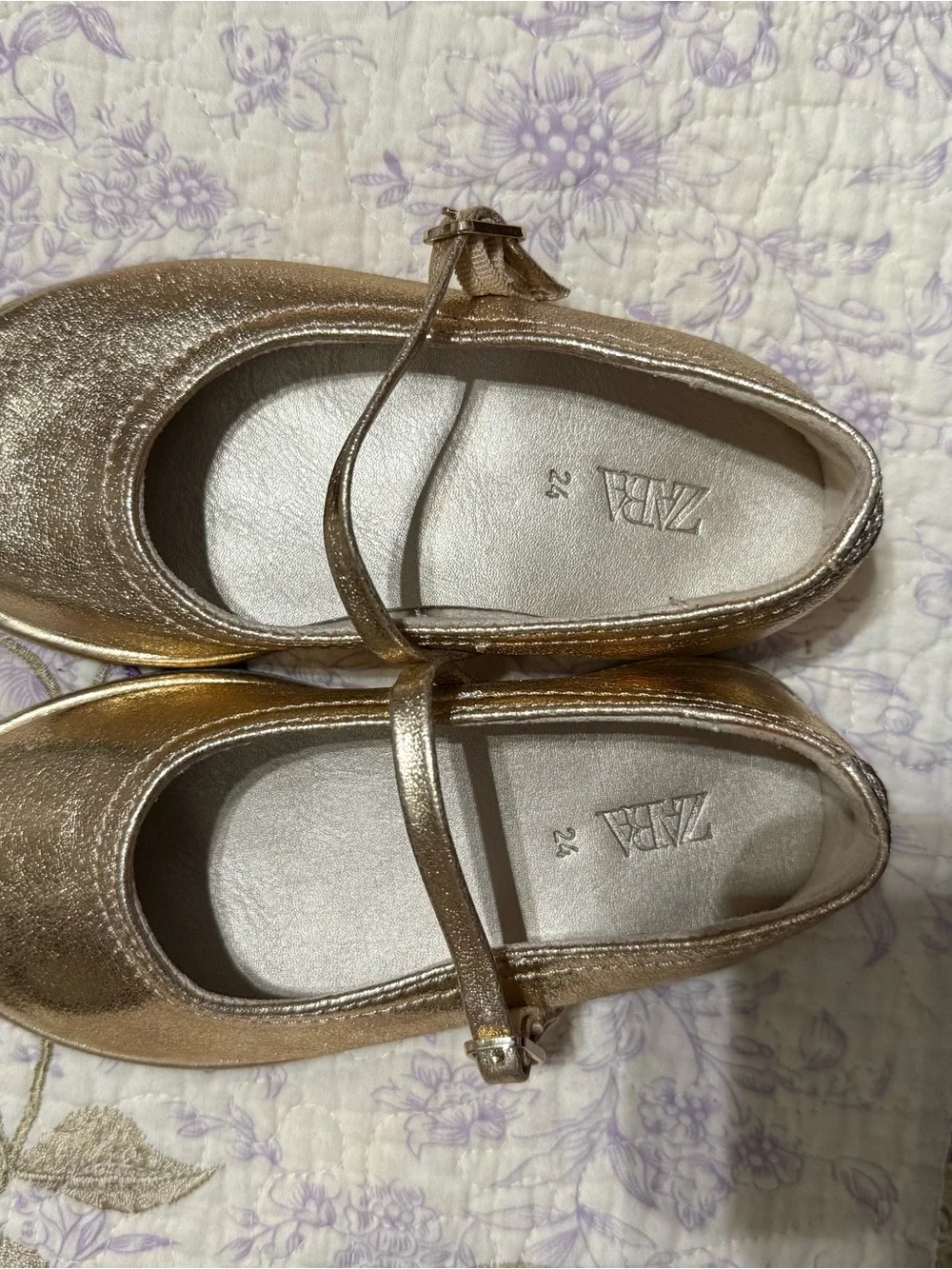 ZARA Metallic Gold Mary Jane Flats for Kids